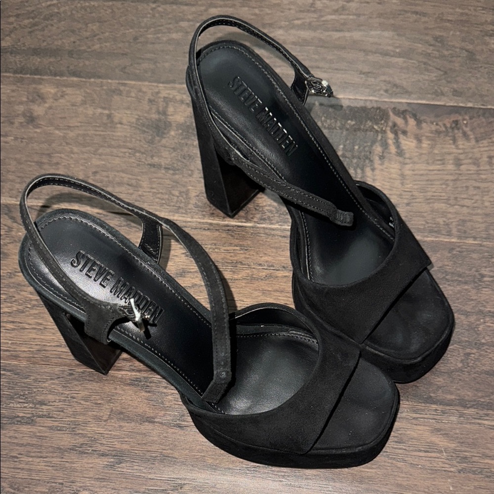 Steve Madden Black Suede Platform Slingback Sandals